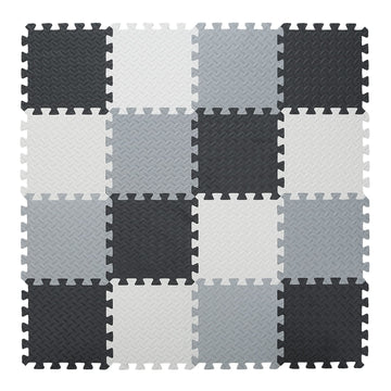 Tamiplay 16 Tiles Foam Play Mat, 0.4 Inch Thicked Interlocking Floor Mats With Solid Colors, Squares Baby Play Mat, Eva Foam Puzzle Floor Mat Foam Mats For Toddlers(White/Black/Gray)