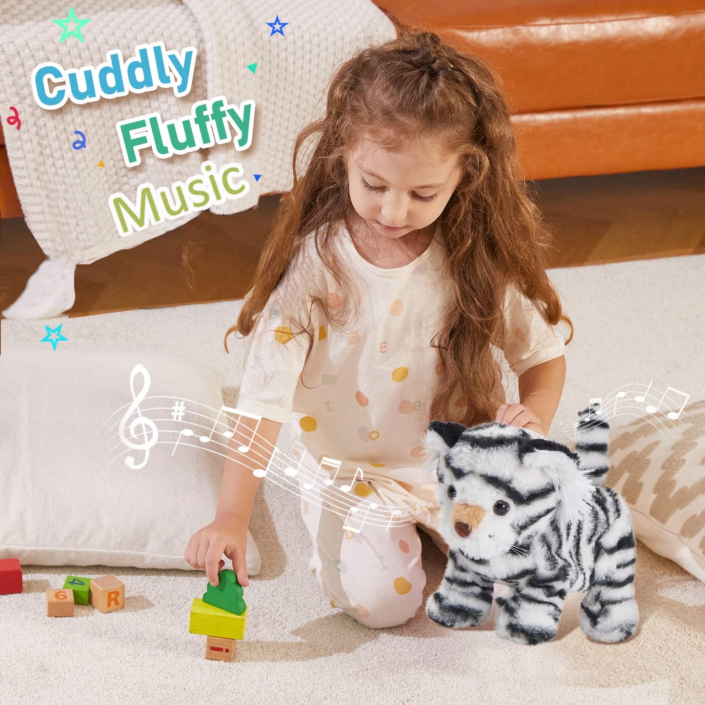 Cozyworld Walking Singing Electronic Tiger Electric Singing Tiger Plush Toy Fun Interactive Tiger Cute Plush Toys Tail Wagging Tiger Stuffed Animal Birthday Gifts For Kids,10' White