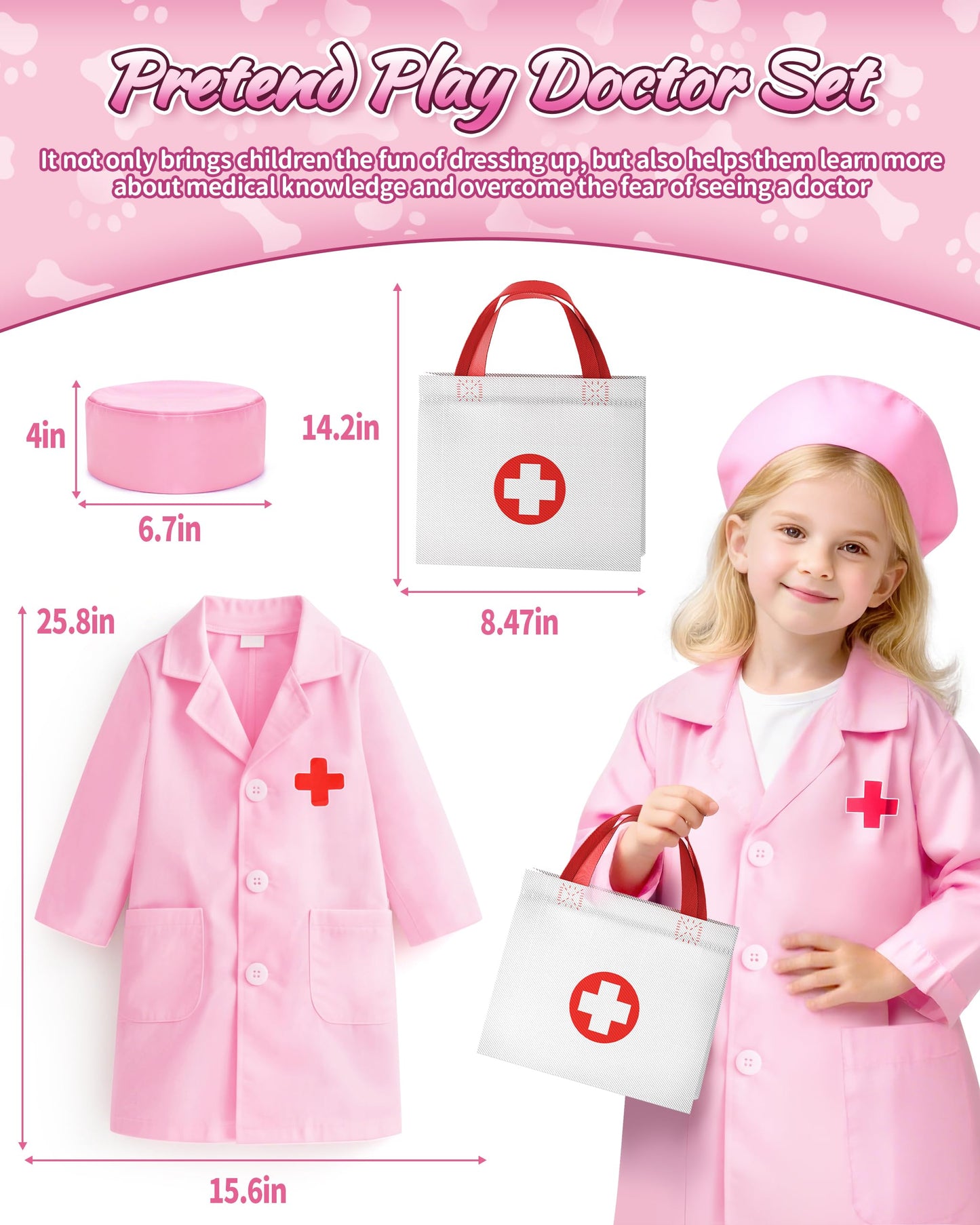 2 Plush Pets Cat & Dog, 36-Piece Vet Doctor Kit for Kids - Toddler Veterinarian Playset with Costume, Doctor and Dental Tools -