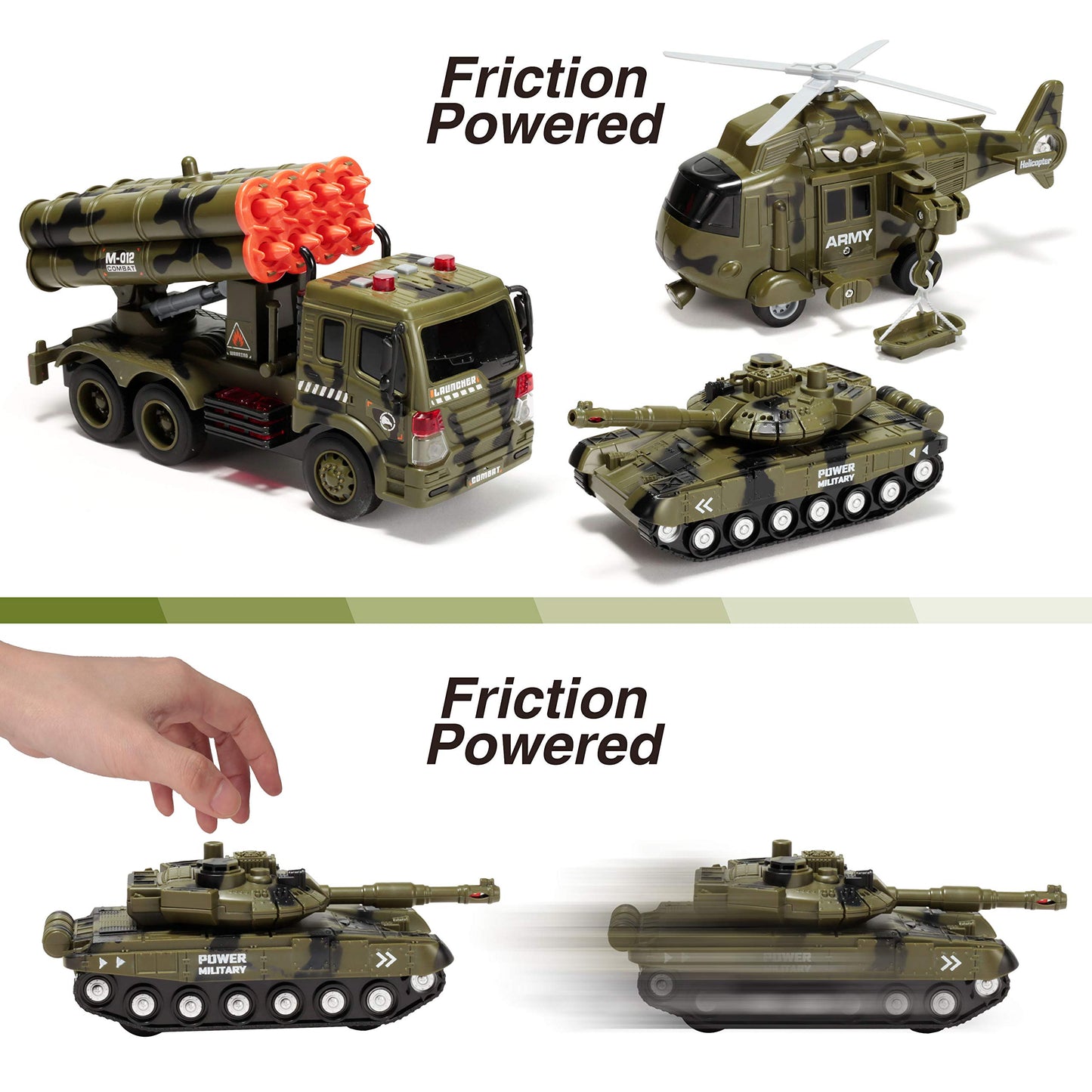 Joyin 3 In 1 Friction Powered Siren Army Vehicle Toy With Action Figures - Military Truck, Helicopter And Tank Toy With Light And Sound Siren For Imaginative Play, For Kids
