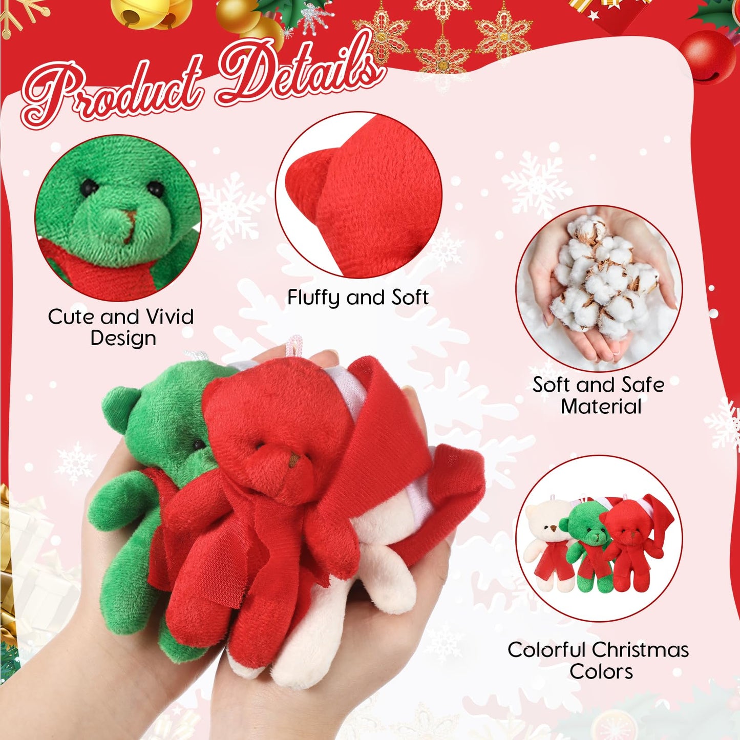 Blueweenly 24 Pcs Christmas Small Stuffed Bear 4.5 Inch Mini Plush Bear Stuffed Animal Keychains With Hat And Scarf For Christma