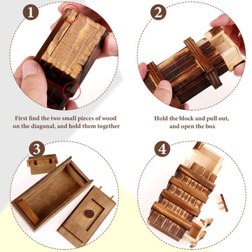 Puzzle Box 6 Pack Wooden Secret Puzzle Box With Hidden Compartment 3D Brain Teaser Magic Drawers Secret Magic Box Wooden Box Puzzle Case Difficult Puzzle Box Gift Card Puzzle Box For Adults And Kids