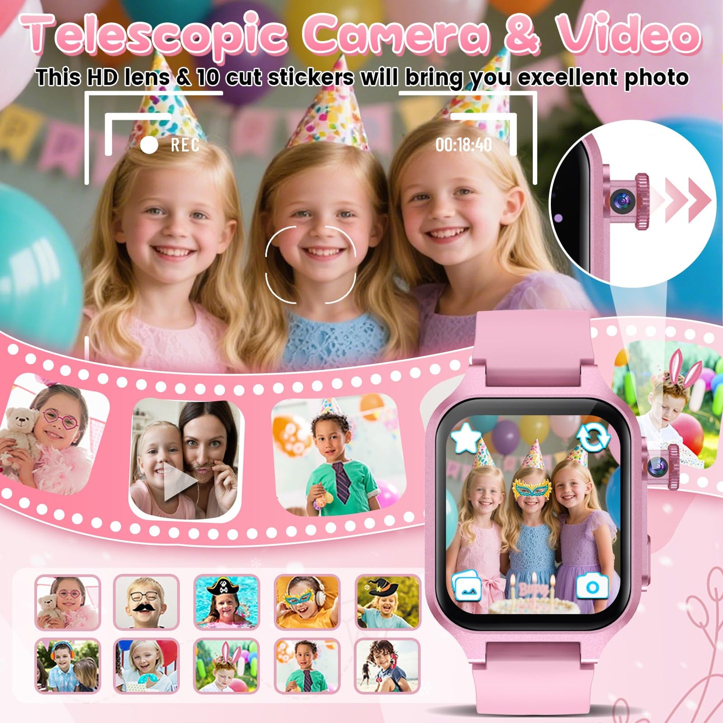Smart Game Watch for Kids with 32 Games, Telescopic Camera, Pedometer, Alarm, Video, Music, Auidobook, Learn Card, Parental Cont