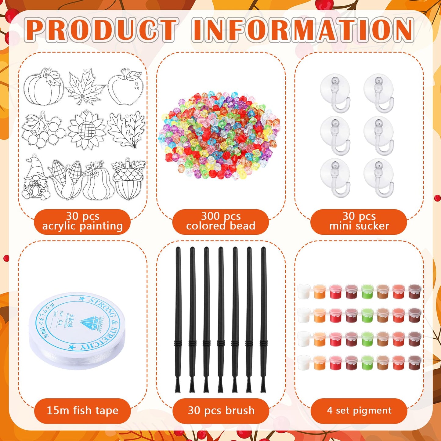 Beeveer 30 Sets Fall Plant Suncatchers Art Kits DIY Thanksgiving Pumpkin Maple Leaf Acorn Suncatcher Crafts Paint Your Own Windo