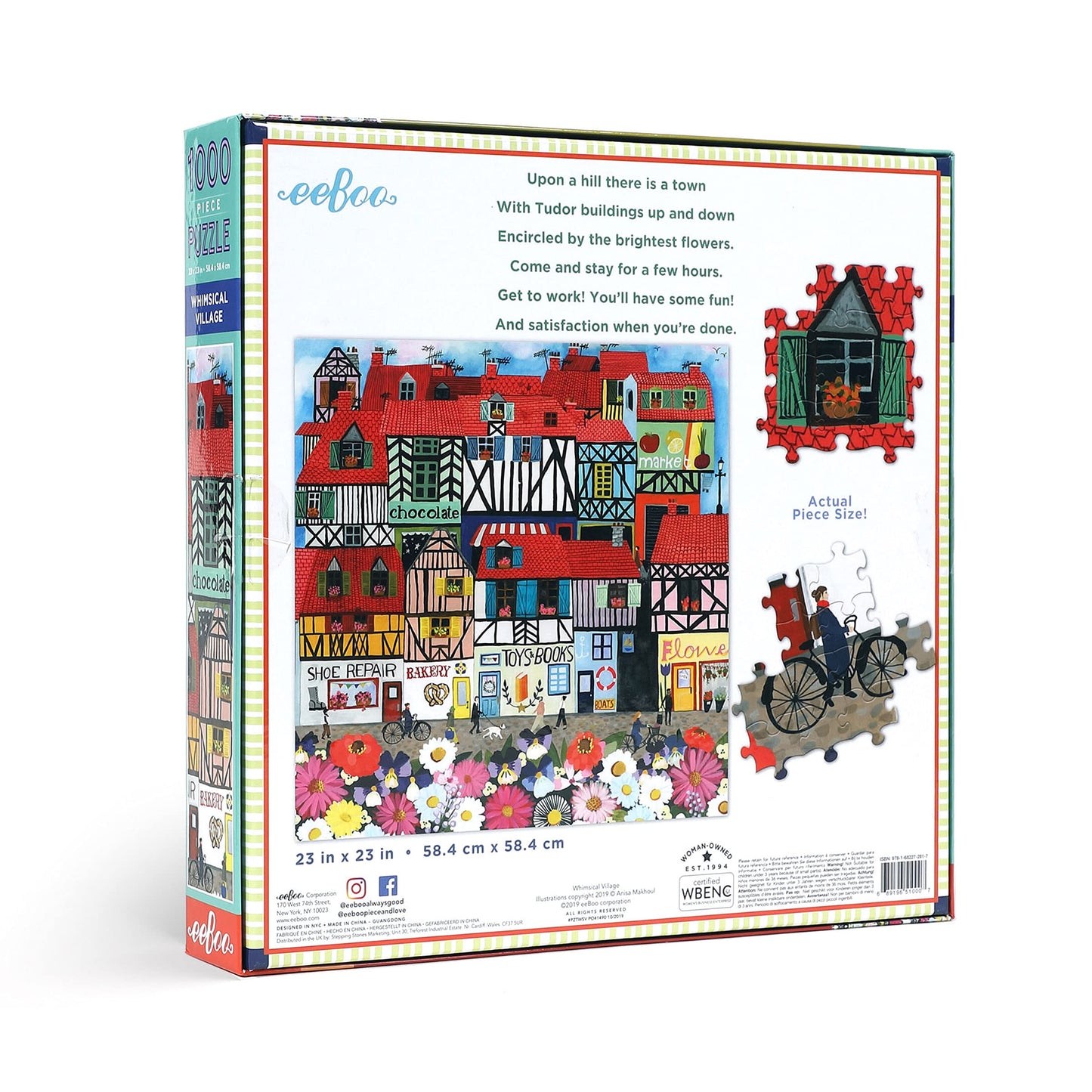 eeBoo: Piece and Love Whimsical Village 1000-piece Square mature-themed Jigsaw Puzzle  Jigsaw Puzzle for mature-themeds and Families  Includes Glossy  Sturdy Pieces and Minimal Puzzle Dust