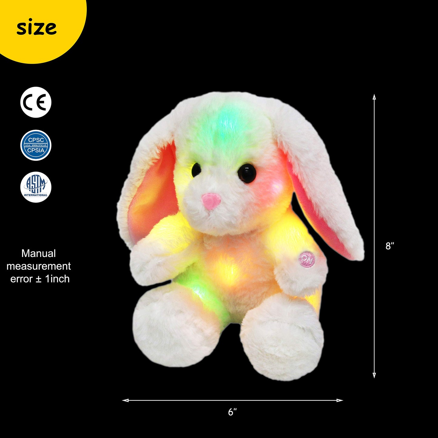 Bstaofy 8'' Easter Light Up White Bunny Soft Plush Toy Led Rabbit Lop Ear Night Light Stuffed Animals Easter Birthday Valentines