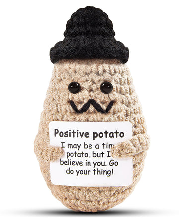 Dafuriet Funny Positive Potato Crochet Gift, 3.7In Handmade Kintted Wool Doll With Emotional Support Positive Card, Cute Cheer Up Gifts For Friends Dad Birthday Party Desktop Decors(Handsome Potato)