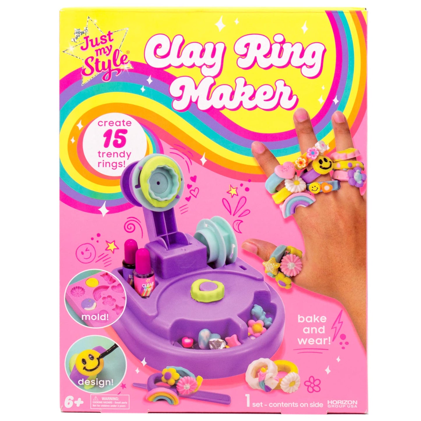 Just My Style Chunky Rings Clay Ring Maker, Make Your Own Clay Jewelry, Great For Birthday Parties, Play Dates, Sleepover Activity, Perfect For Jewelry Lovers Ages 6, 7, 8, 9, Multi