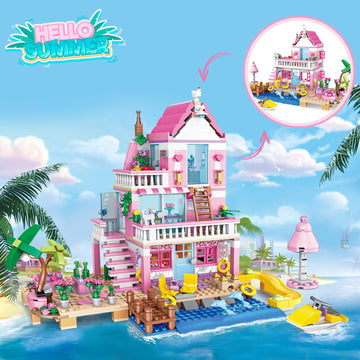 HSANHE Pink Girls Seaside Beach Villa Building Set - 822 PCS, Plastic, Compatible with Lego Friends, Model YC182