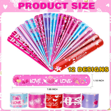 Thuodo 48 Pcs Valentines Slap Bracelets Rubber Bracelets Valentines Party Favors Gifts for Kids School Classroom Goodie Bag Stuf