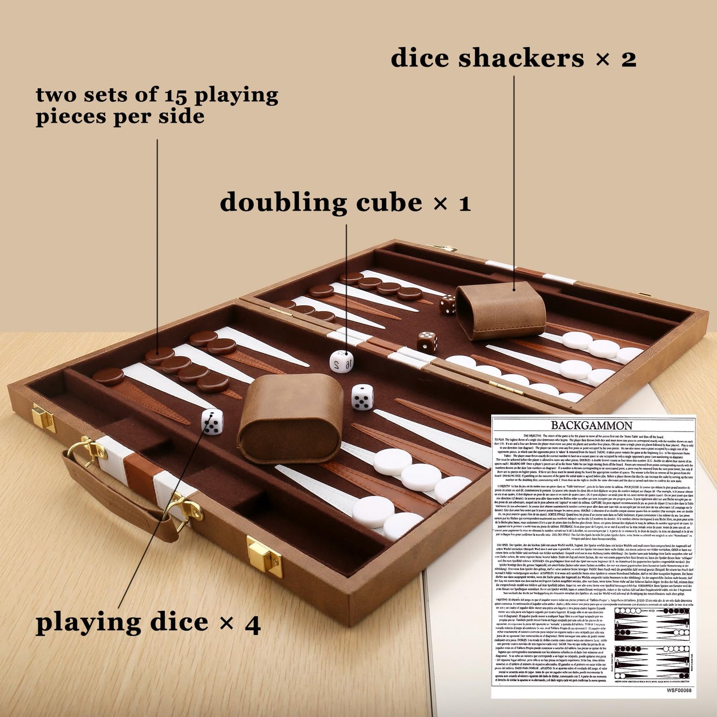 Backgn Set - Classic Board Game with enhanced Leather Case - Portable Travel Strategy Backgn Game Set for mature-themeds  Kids (11inch  Khaki)