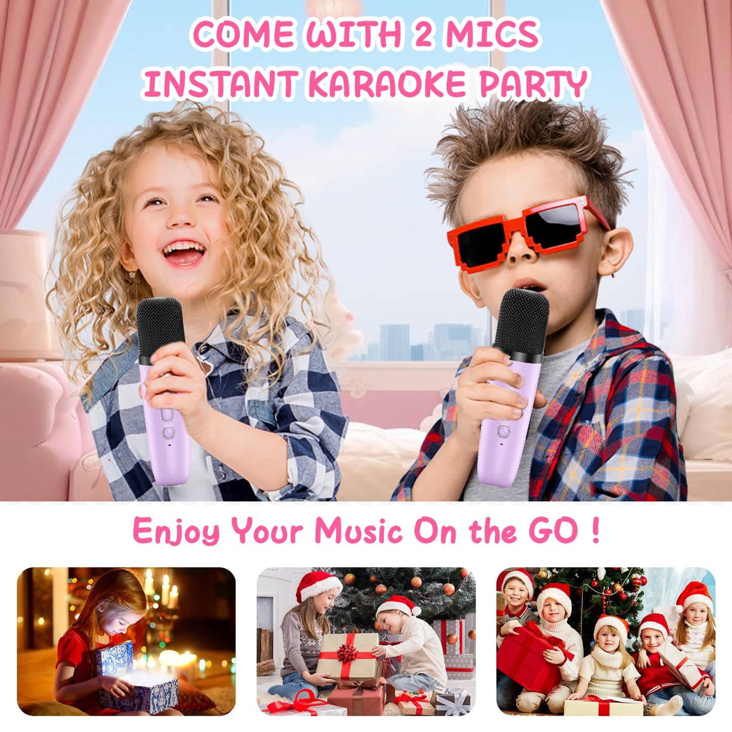 Micqutr Karaoke Machine With 2 Microphones For Kids, Toys Birthday Gifts For Ages 3-12 Years Old Girls Boys, Mini Karaoke Microp