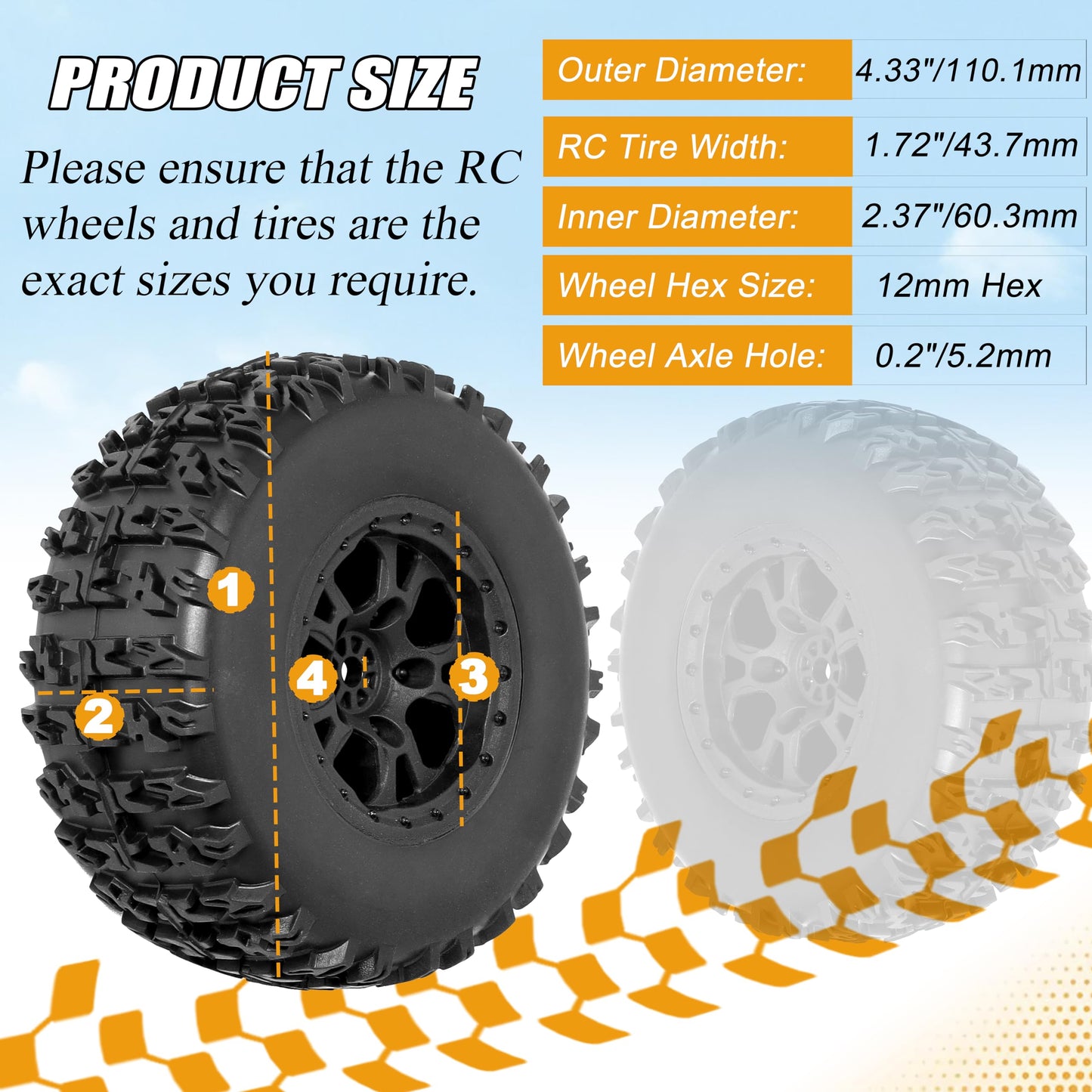 RC Station 12mm Hex RC Wheels and Tires 4PCS 1/10 Scale RC Short Course Truck Tires for 4x4 2WD Traxxas Slash Arrma Senton Tires