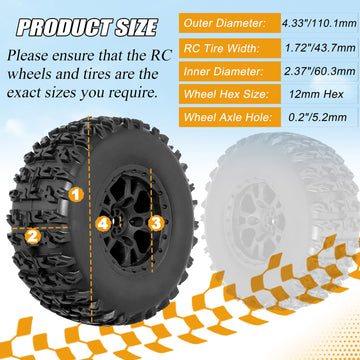 RC Station 12mm Hex RC Wheels and Tires 4PCS 1/10 Scale RC Short Course Truck Tires for 4x4 2WD Traxxas Slash Arrma Senton Tires