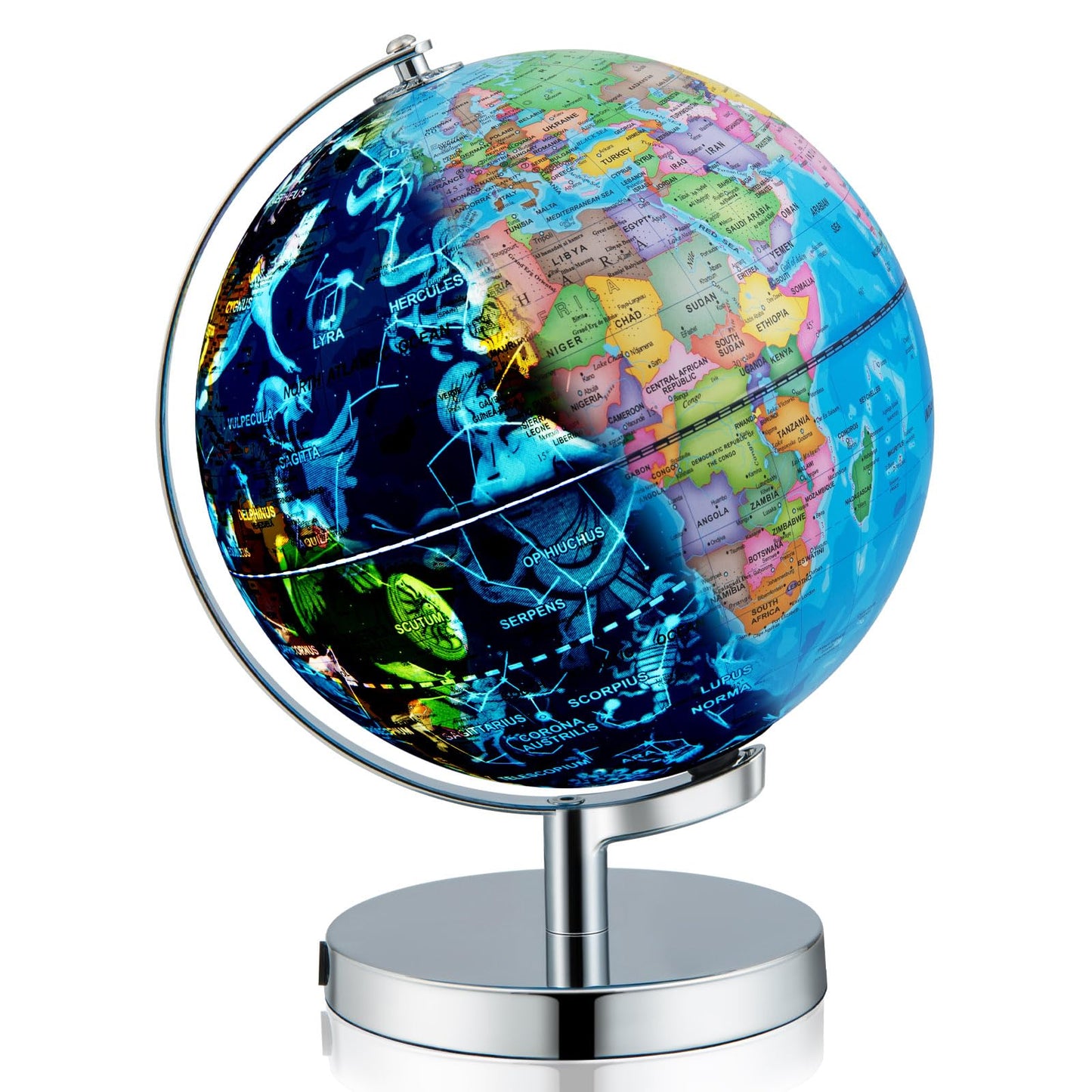 Goplus Illuminated Globes Of The World With Stand, 9’’ Rotating 3 In 1 World Globe W/Constellation Stars, Led Night Light, Geography Educational Globe For Classroom, Office, Decorative, Kids Learning