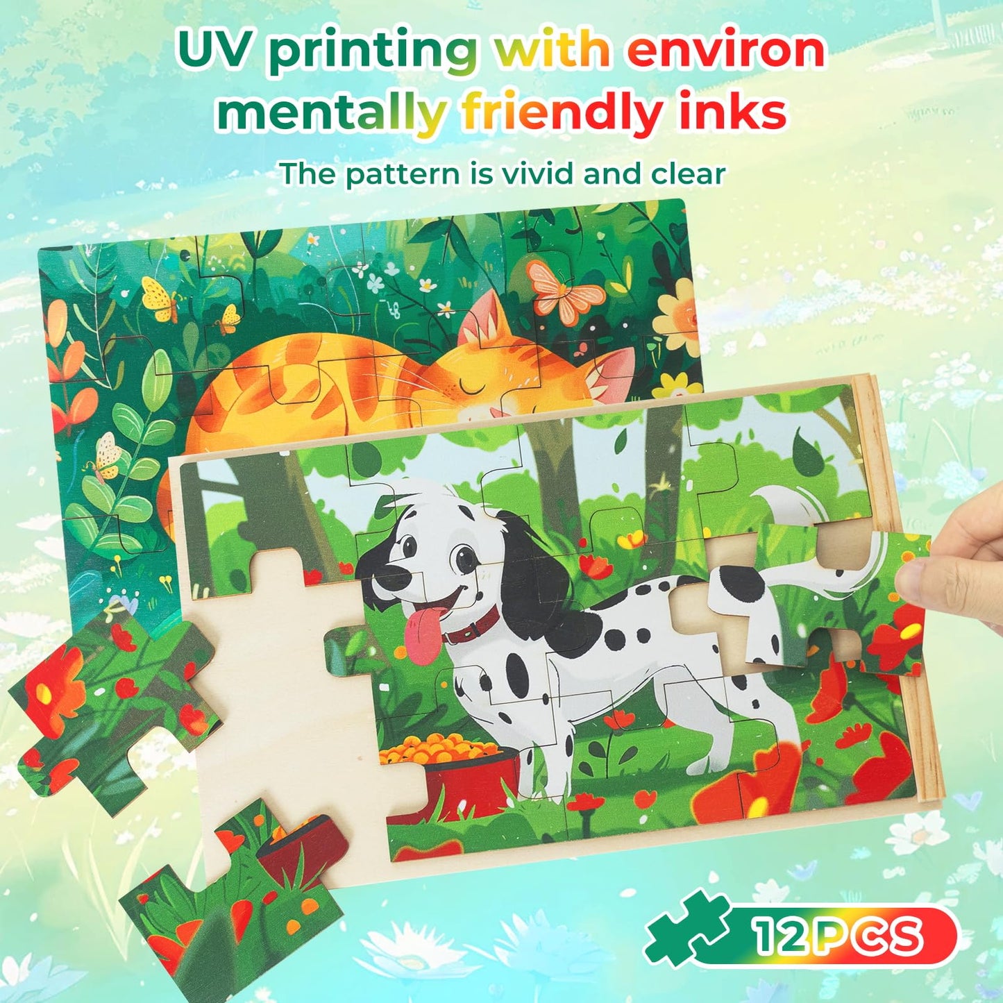 Nattork Wooden Puzzles For Kids Ages 4-8, 4-In-1 Wooden Jigsaw Puzzles In A Box (48 Pcs), Toddler Educational Toy Gift With Animals Cat Puzzles, Funny Puzzle Game For Kids Ages 3-5
