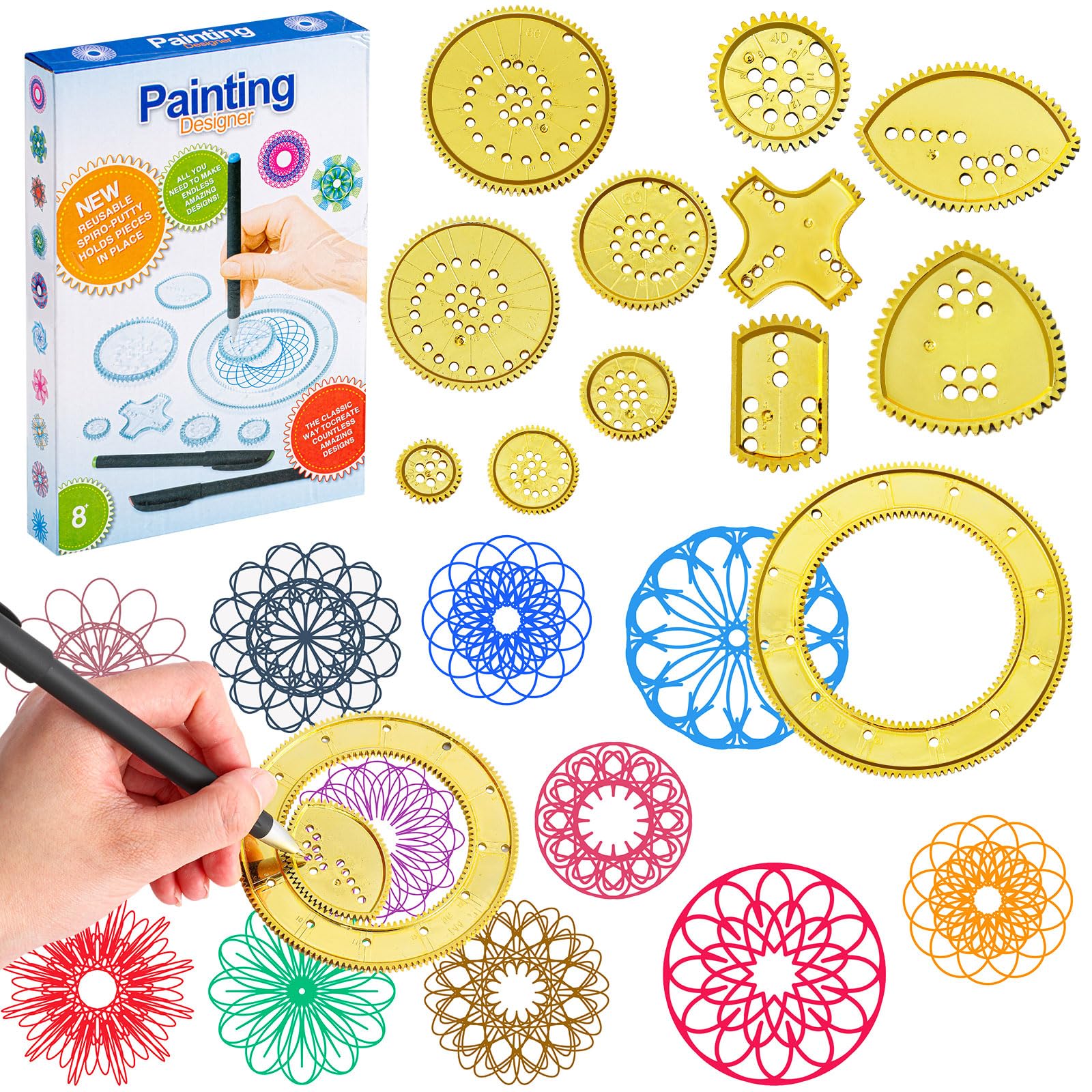Chivao Spiral Art Gear Geometric Ruler Spiral Circle Template For Drawing Plastic Template Ruler Drawing Kit Spiral Curve Stencils With Pens Paper For Drawing Diy Art Crafts Sketch(Modern)