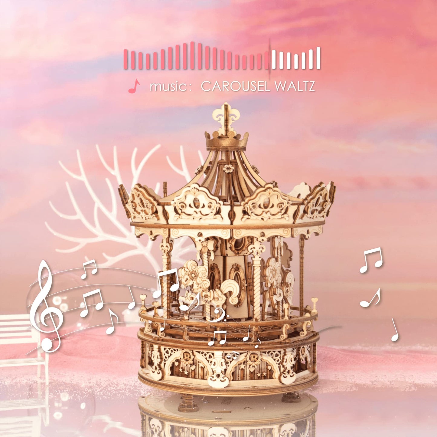 Rokr 3D Wooden Puzzles For Adults Mechanical Music Box Romantic Carousel, Diy Music Box Model Building Kits For Teens, Diy Crafts/Hobbies/Gifts Desk Decor For Girls Ages 14+ (Romantic Carousel)