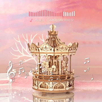Rokr 3D Wooden Puzzles For Adults Mechanical Music Box Romantic Carousel, Diy Music Box Model Building Kits For Teens, Diy Crafts/Hobbies/Gifts Desk Decor For Girls Ages 14+ (Romantic Carousel)