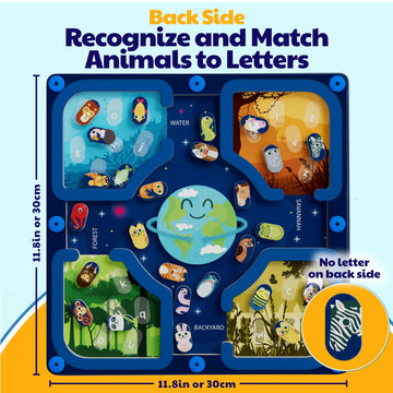 2 In 1 Animal Magnetic Alphabet Maze Board - Abc Learning Alphabet Games & Montessori Fine Motor Skills Toys For 3 4 5 Year Old Boys & Girls - Educational Letter Recognition Puzzle For Kids & Toddlers