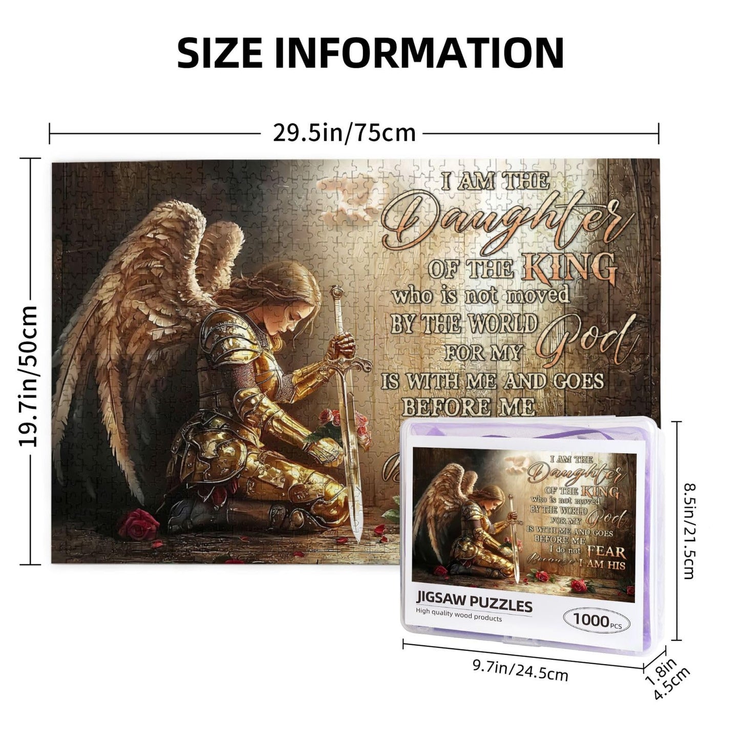 TREKTOTS Christian Jigsaw Puzzle, 1000 Pieces, Wooden, Warrior Woman with Bible Verses, Inspirational Faith-Based Gift, Gold