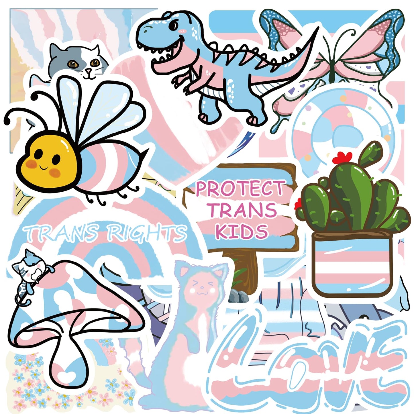 Meplum Trans Pride Stickers, 110 Pcs Transgender Pride Stickers Bulk For Trans Pride Stuff, Waterproof Vinyl Lgbtq Trans Pride S