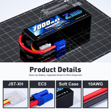 Zeee 4S Lipo Battery 7000mAh 14.8V 100C Soft Pack RC Battery EC5 Connector with Metal Plates for RC Car RC Truck RC Tank Racing