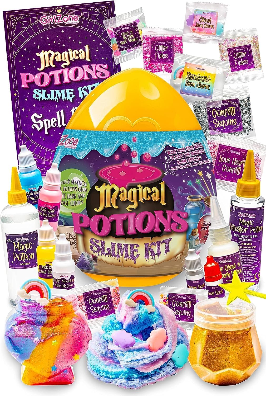 Girlzone Magic Potion Spellbinding Slime Kit, Create 6 Mystical Slime Potions, Make Glow In The Dark Slimes, Fun Gift Idea For Kids Birthdays