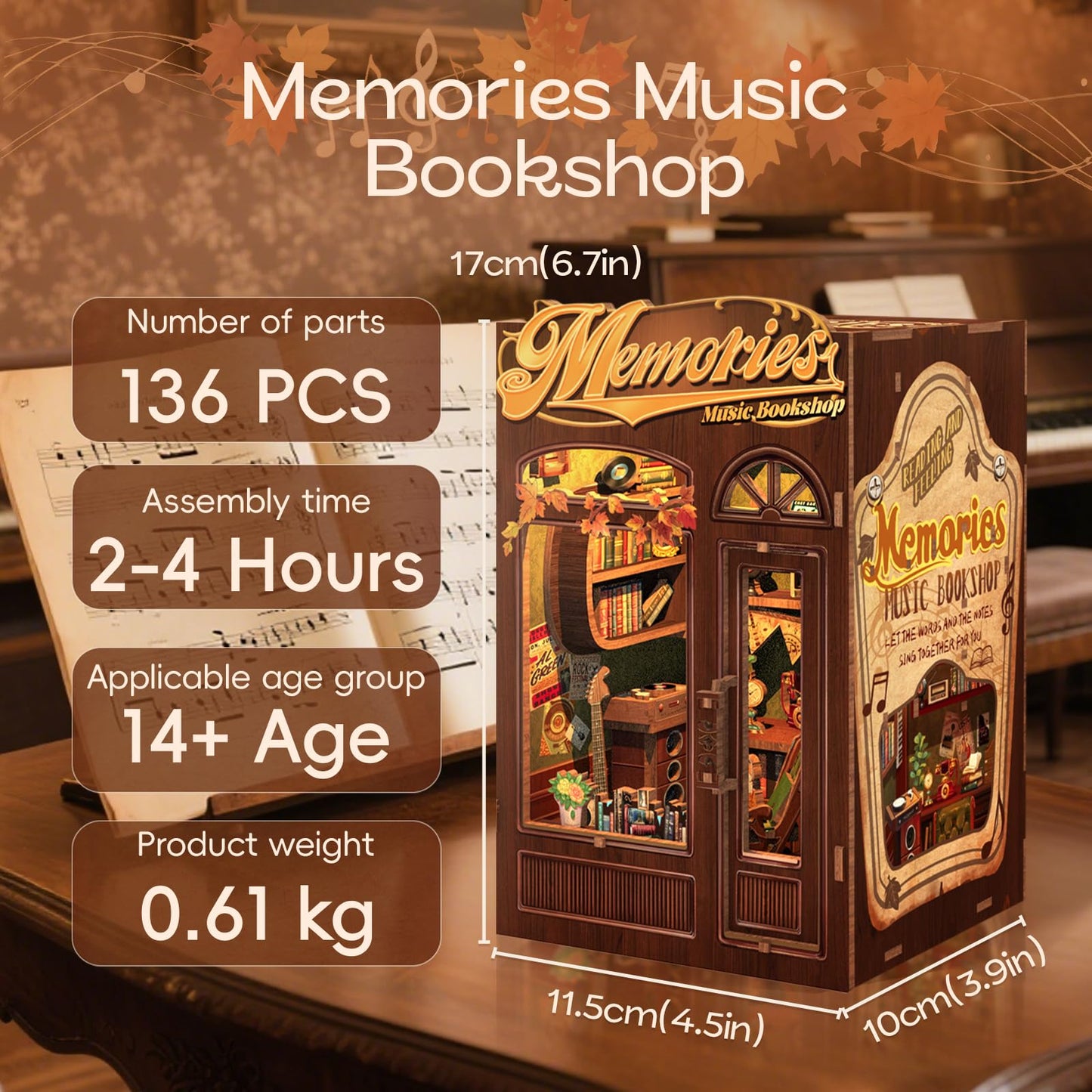 CUTEBEE Book Nook Kit  DIY Miniature House Kits for mature-themed and Teens  Dollhouse Mini Booknook Music House Bookshelf  DIY Craft Gifts for Family and Friends(Memories Music Bookshop)