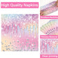 Qyeahkj 100Pcs Iridescent Diamond Birthday Party Plates Napkins Forks Supplies Set Holographic Tableware Party Supplies Gem Ston