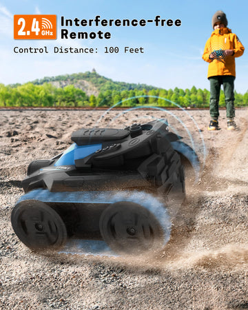 Eulogia RC Tracked Car, Remote Control Stunt Car, 360-degree Upright Rotating, RC Crawler Driving with LED Lights, 4WD All Terra