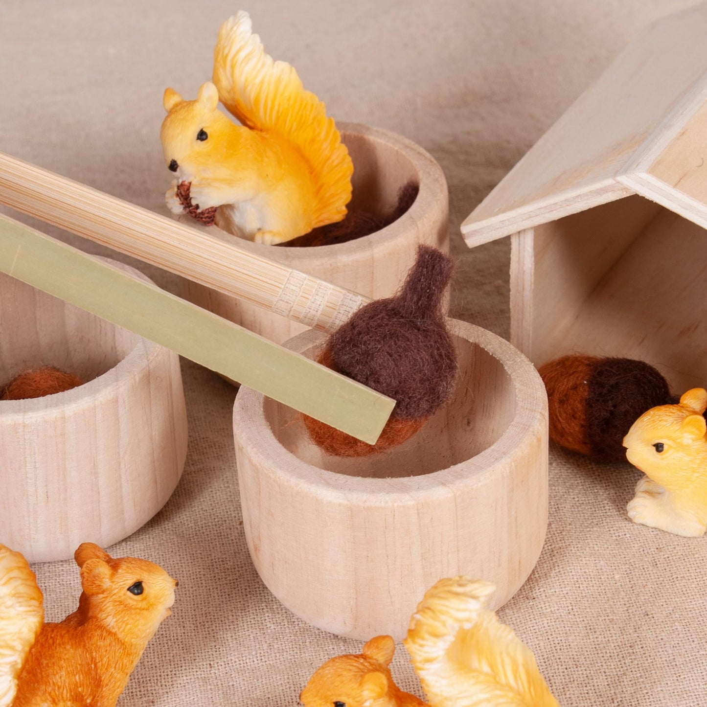 MONT PLEASANT Sorting Stacking Wooden Toys for Toddlers, Squirrel Montessori Toys Toddler Sensory Bin Tool Toy, Wood Squirrel To