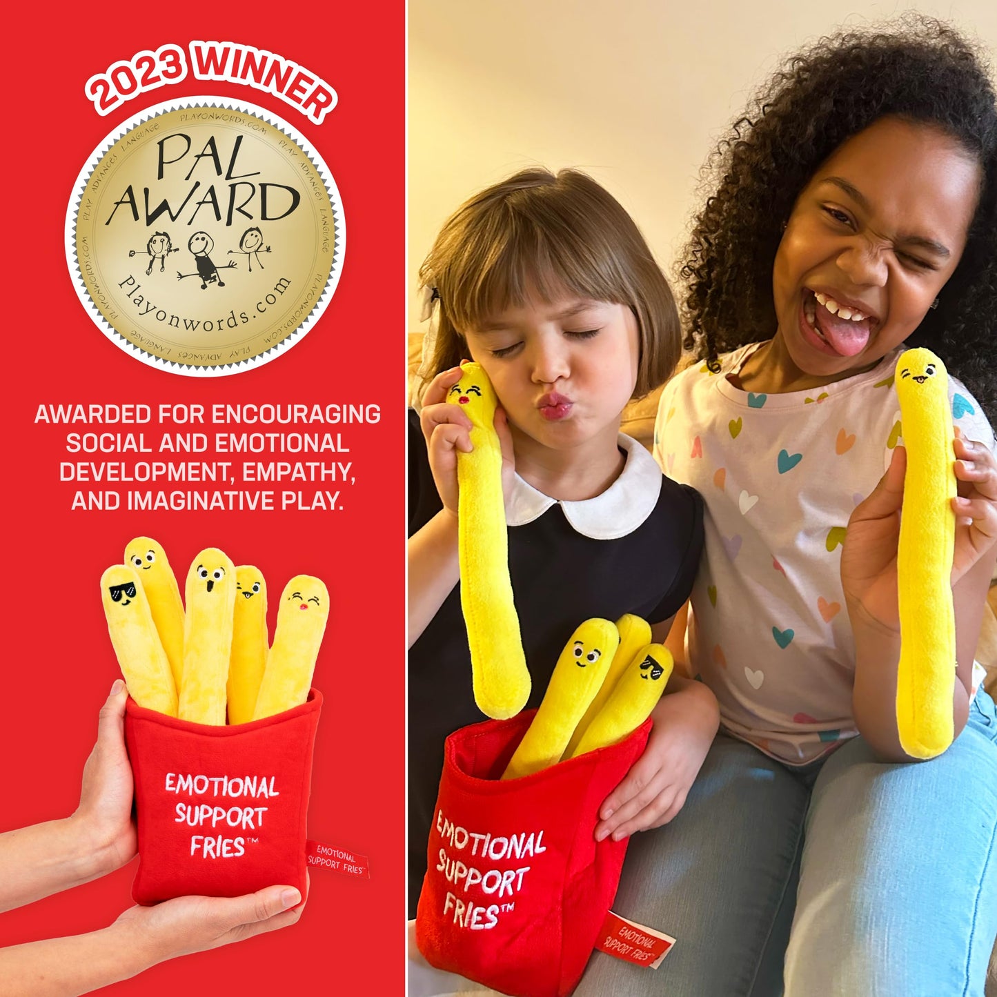 WHAT DO YOU MEME? Emotional Support Fries Plushies Set - 5 Cuddly Toys in Yellow, Red, White, Black - One Size, Model ESF504