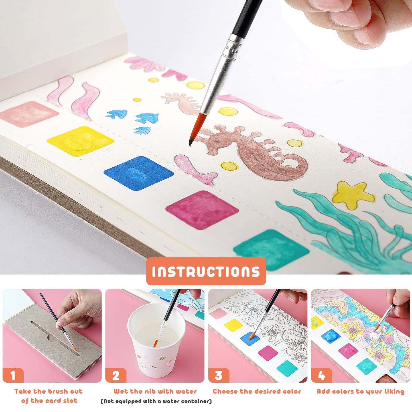 Cavnewt Pocket Watercolor Painting Book,21-Pages,Travel Paint Watercolor Coloring Book Set For Kids 3-8 Years Old,Boys And Girls