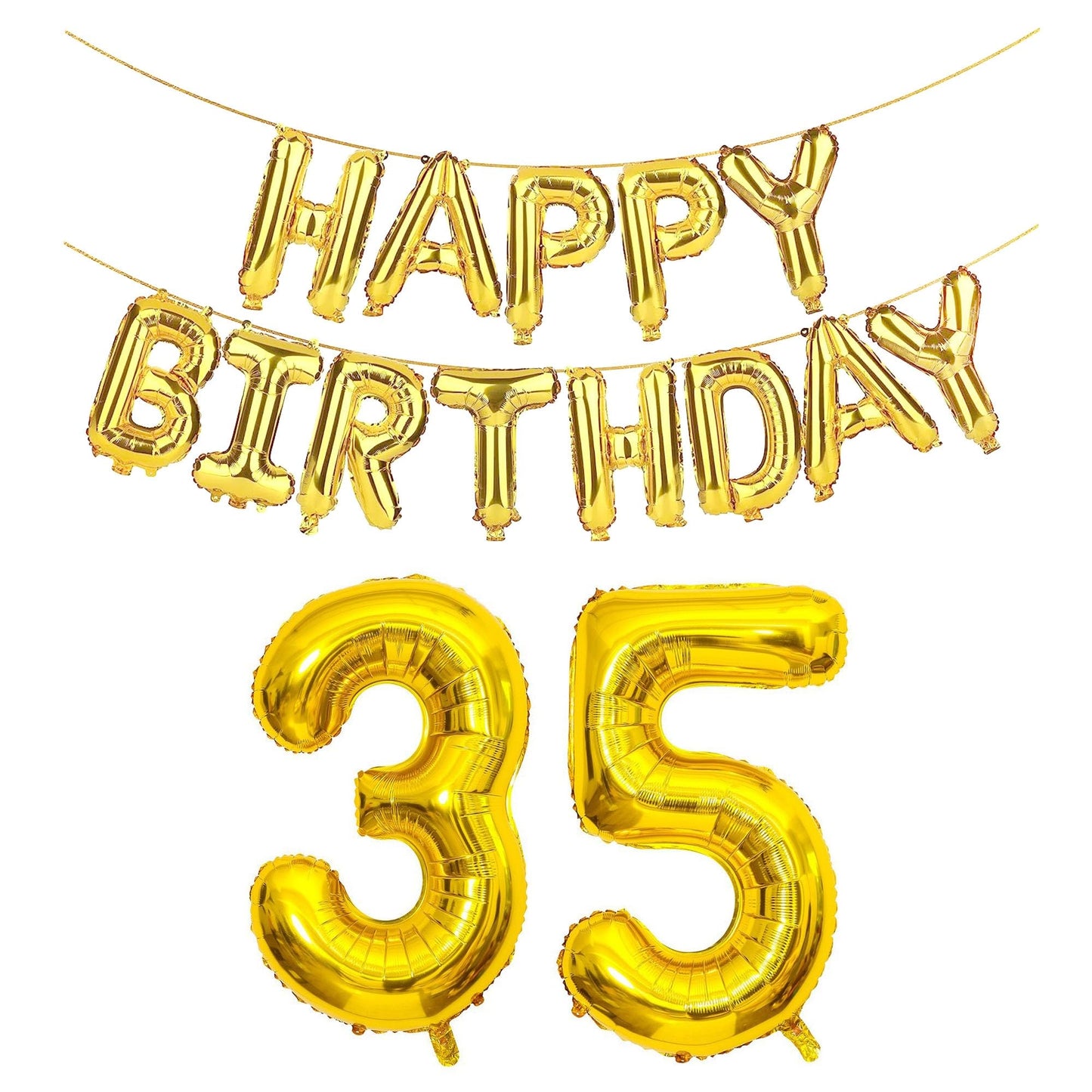 SHUNTAI 35th Birthday Decorations - Gold Jumbo 53 Foil Mylar Balloons with Happy Birthday Banner for 35 Years Old Theme Party Supplies