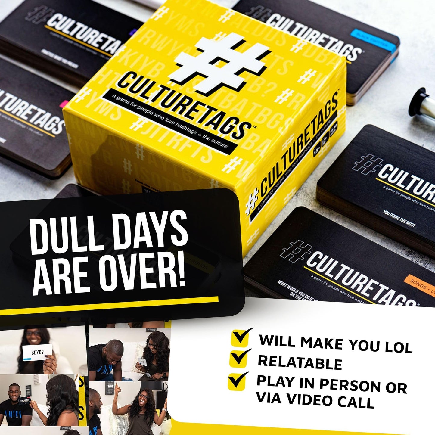 CultureTags Card Game for People Who Love Hashtags + The Culture  Party Game Set for Family Fun or Virtual Play  Ages 13+ Years  CB Games