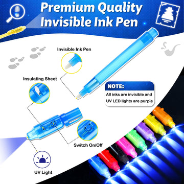 Joycover Invisible Ink Pen With Uv Light For Kids, 24 Pack Spy Pen And Notebook, Spy Party Favors For Kids 4-8 8-12, Classroom S