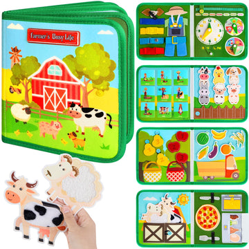 Quanquer Busy Book For Toddlers 1-3, Farm Busy Board Montessori Toy For 1 2 3 4 Years Kids Boy Girl, Preschool Learning Activities Developing Sensory Board, Car Rides Airplane Toddler Travel Toys