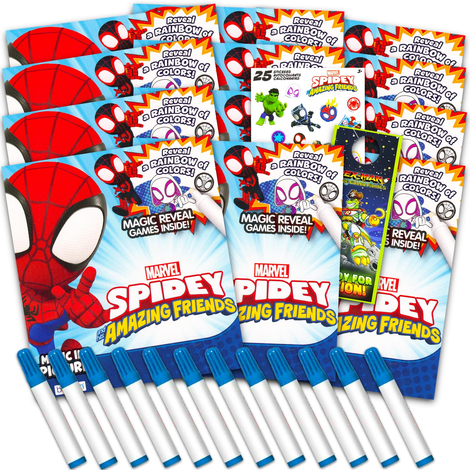 Spidey and His Amazing Friends Imagine Ink Coloring Book Set - 12 Pack No-Mess Magic Ink Books, Stickers and Door Hanger | Spide