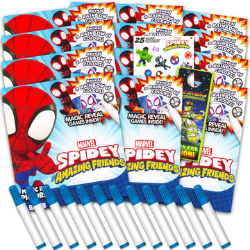 Spidey and His Amazing Friends Imagine Ink Coloring Book Set - 12 Pack No-Mess Magic Ink Books, Stickers and Door Hanger | Spide