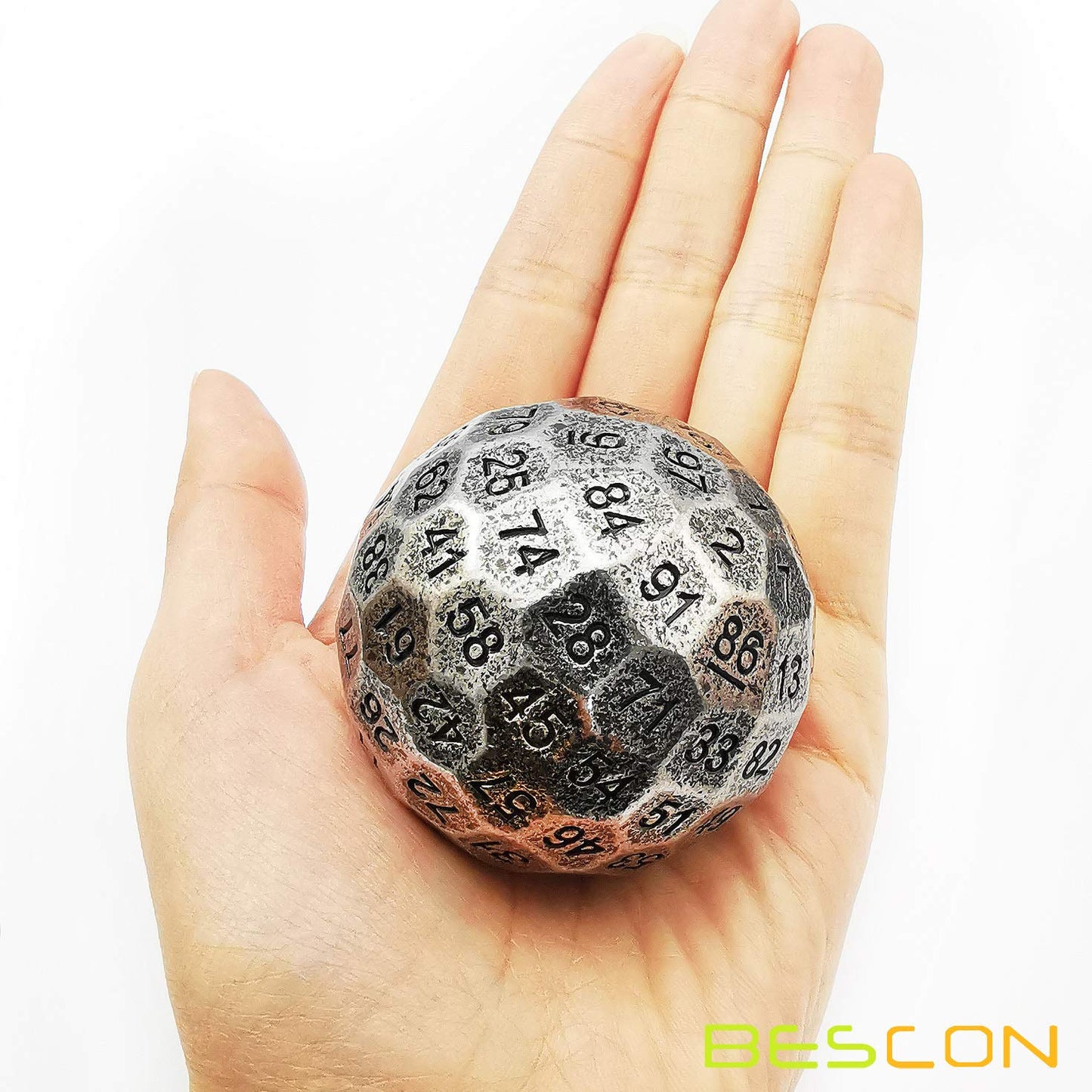 Bescon Solid Metal 100 Sided Dice, Game Dice D100, Giant Polyhedral Metal 100 Sides Dice 50MM in Diameter (1.97in), Ancient Silv