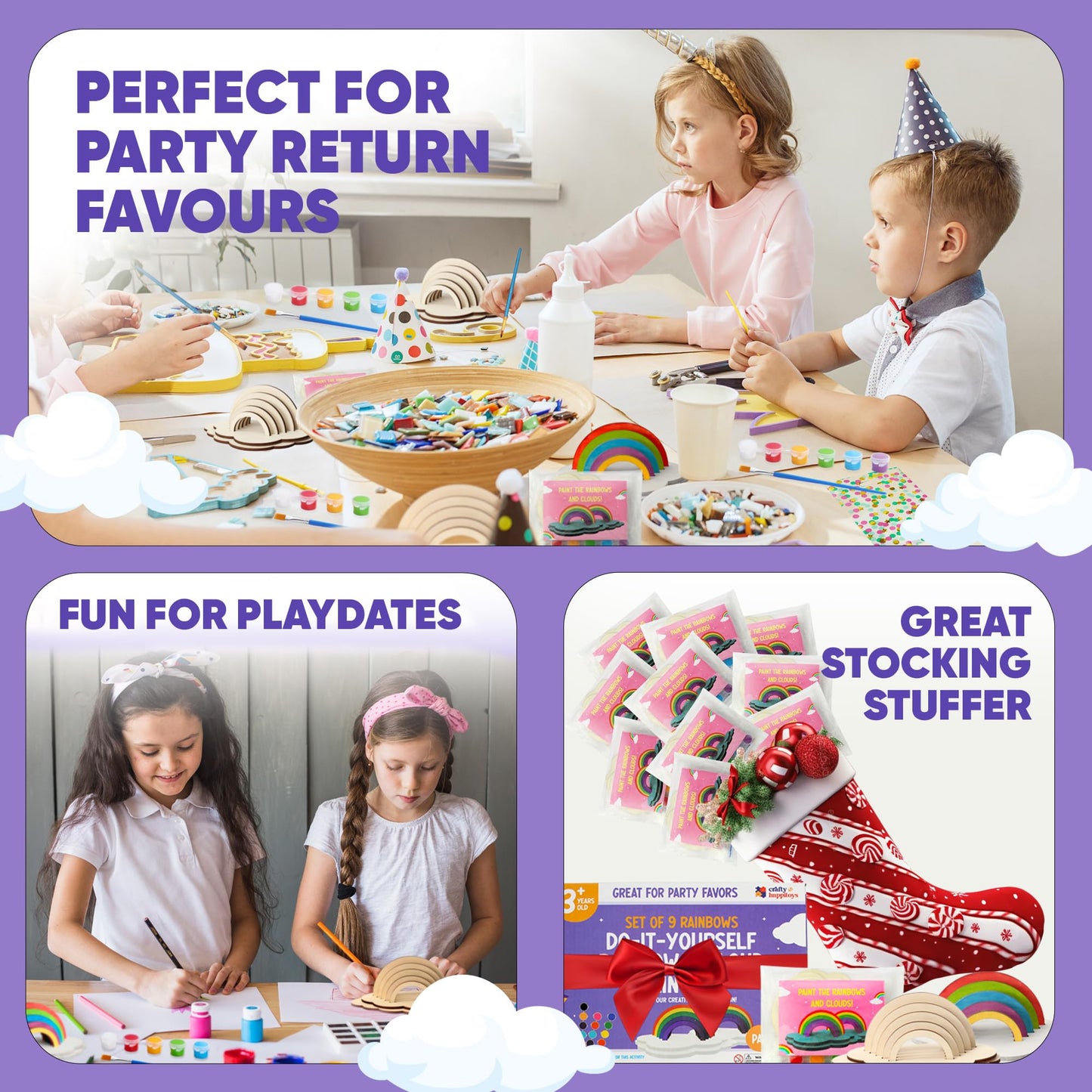 Crafty Happitoys Rainbow Painting Set For Kids 9 Pcs - Bulk Stockings & Birthday Goodie Bag Stuffer - Kids Party Favors Toy Retu