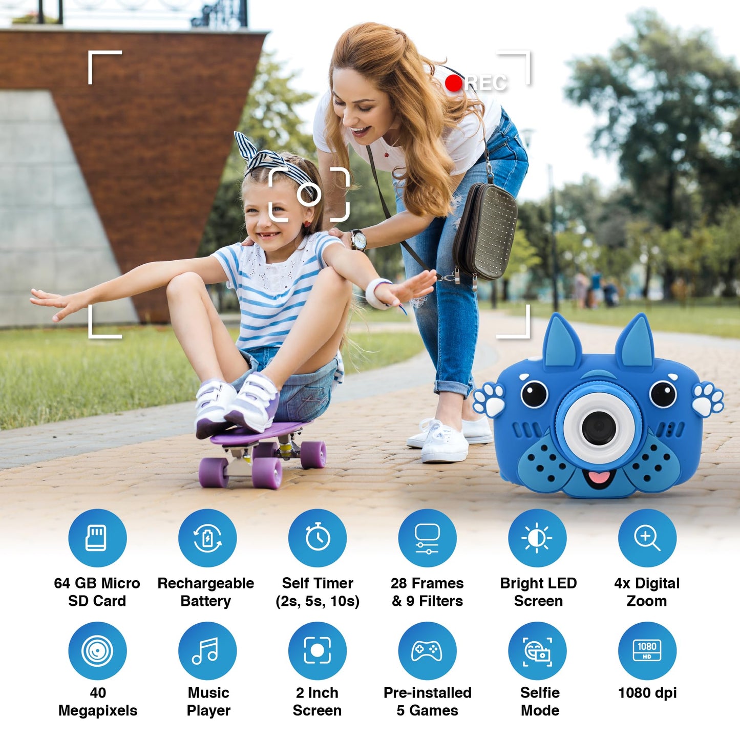 Gkidz Kids Camera For Boys & Girls Toy Camera Age 3-12 Years Old Young Photographers With 64Gb Sd Card, Hanging Belt & Durable S