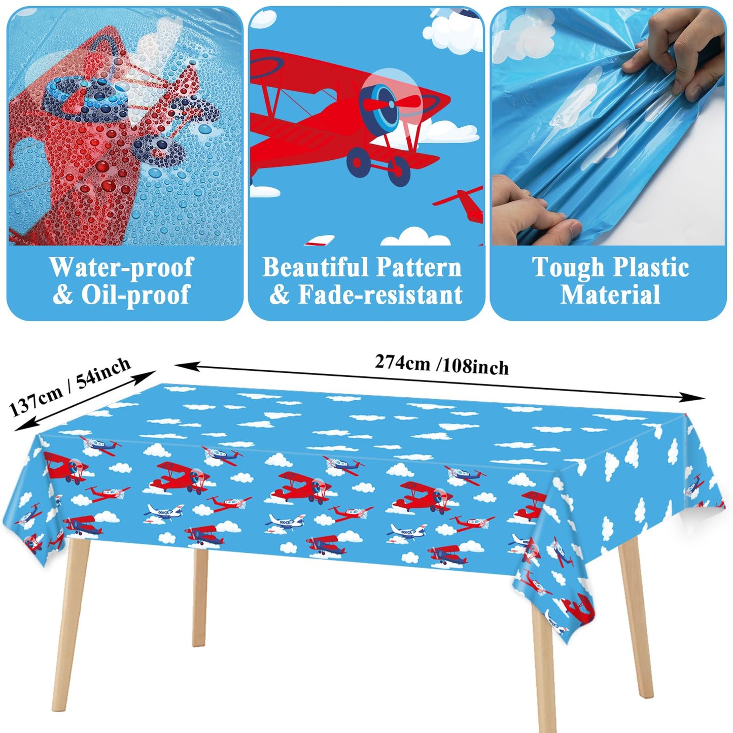 Airplane Birthday Party Supplies Serves 24 Plane Party Paper Plates Napkins Set Airplane Tablecloth Tableware Kit For Baby Showe