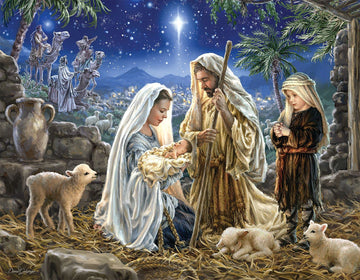 Springbok - Let Us Adore Him - 500 Piece Jigsaw Puzzle Illustration Of The Nativity Scene