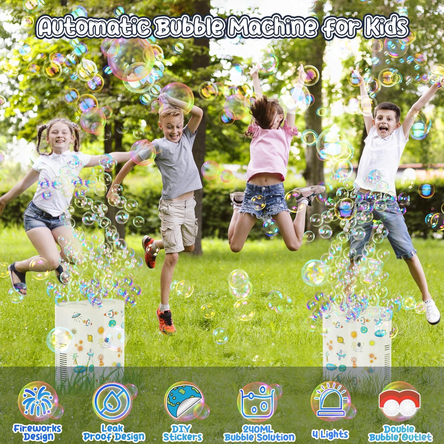 PANACARE Astronaut Soap Bubble Machine  Bubble Machine for Kids 20000+ Bubble per Min/Lights/DIY Stickers/240ml Solution Automatic Bubble Toy for Kids Summer Outdoor Party Wedding