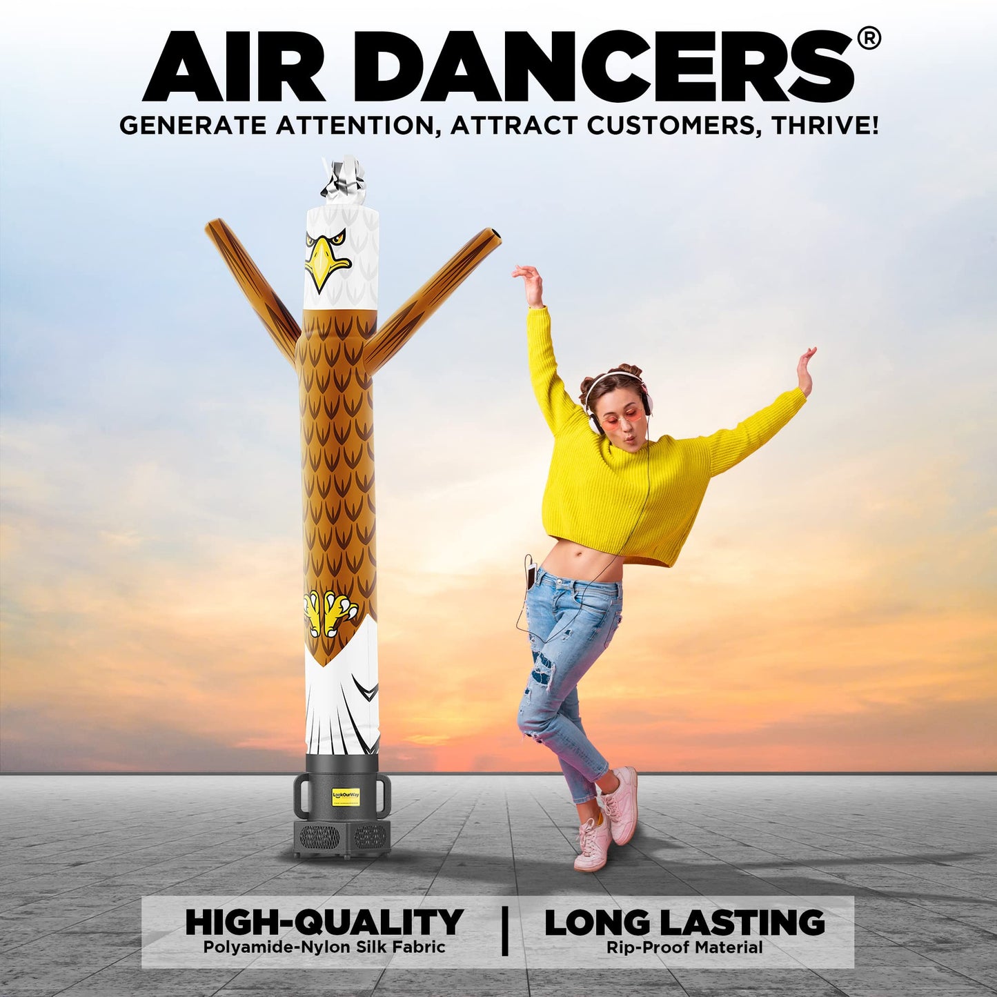 LookOurWay Air Dancers Inflatable Tube Man Set - 7ft Tall Wacky Waving Inflatable Dancing Tube Guy with Weather Resistant Blower - Mascot Character Animal Themed - Eagle