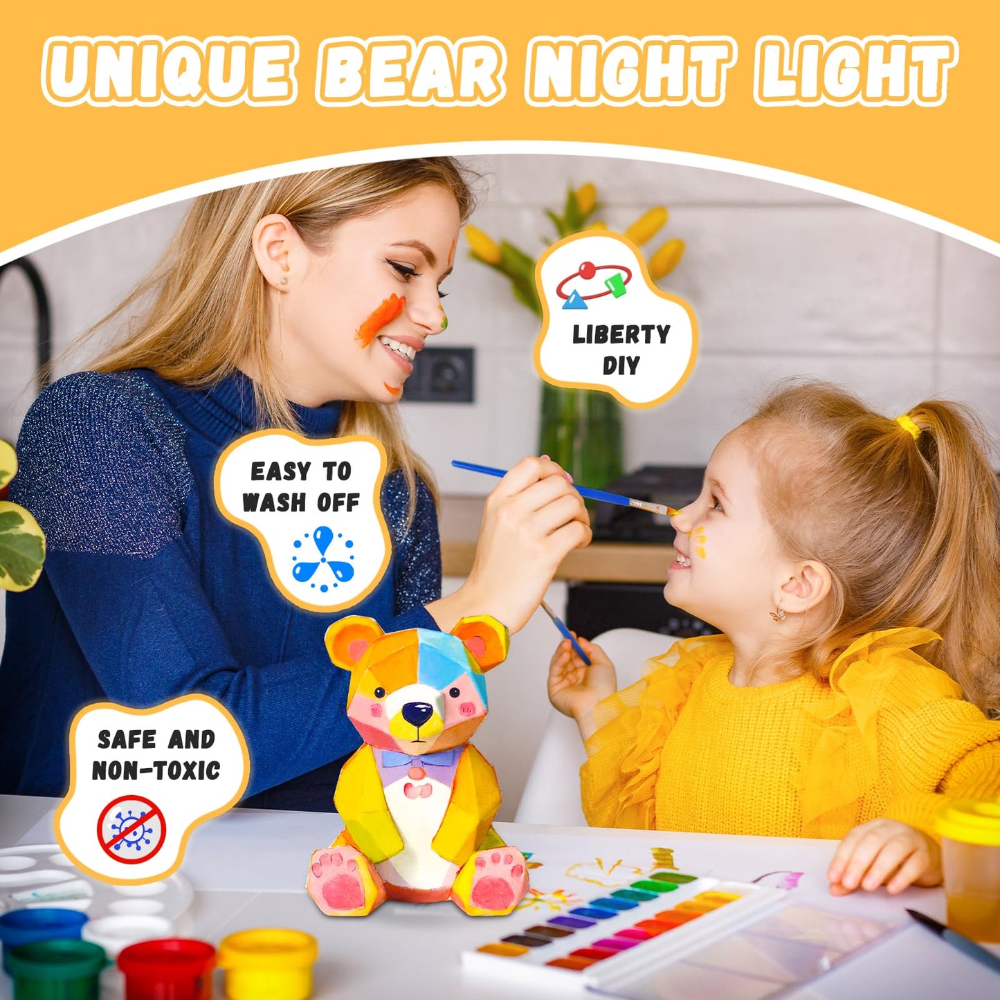 Loungelore Paint Your Own Bear Lamp Kit, Art Supplies Arts and Crafts for Kids Ages 8-12, DIY 3D Bear Night-Light, Creativity Pa