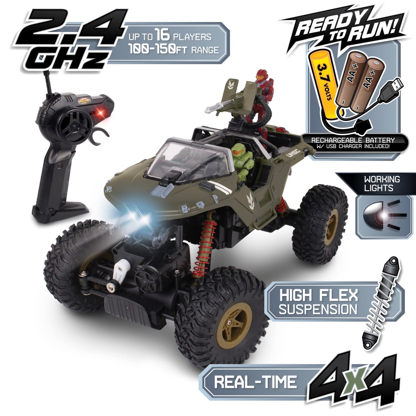 Nkok Halo Infinite Rc: Unsc Warthog Rock Hog - Rock Climber, Master Chief & Spartan, 2.4 Ghz Radio Control Vehicle