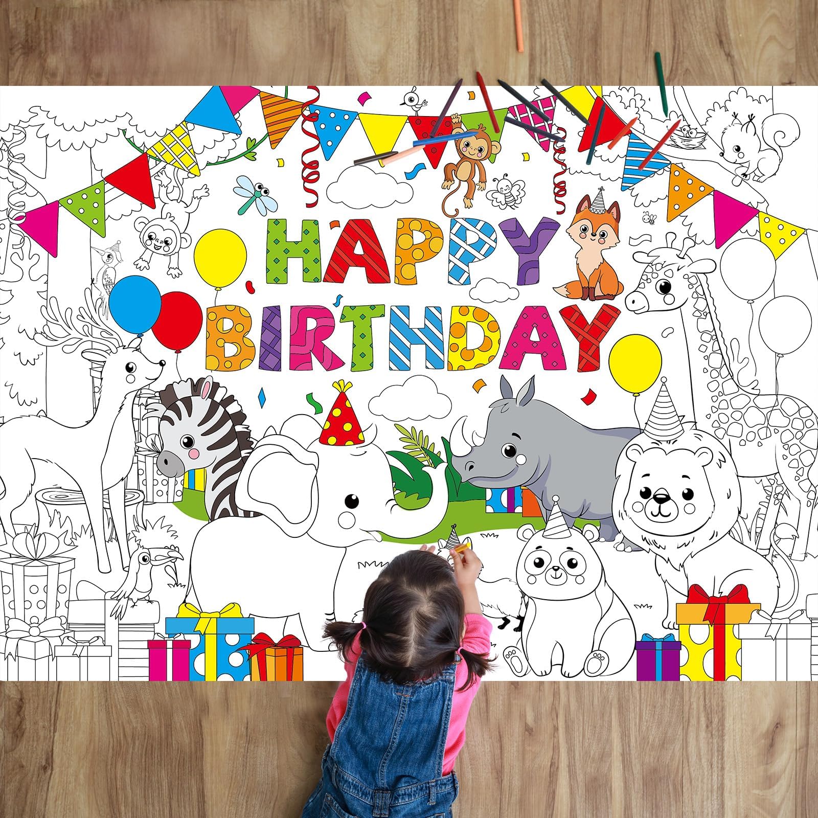 Naozinebi Safari Animals Party Coloring Poster For Kids Giant Coloring Poster Large Jungle Animals Coloring Tablecloth Jumbo Col